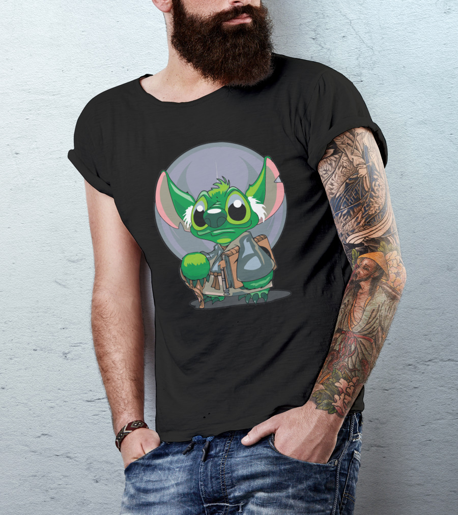Stich Black Yoda Mashup Character T-Shirt