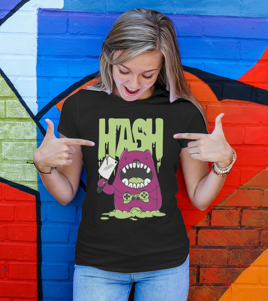 HASH Monster Holding Game Controller And Cleaver T-Shirt