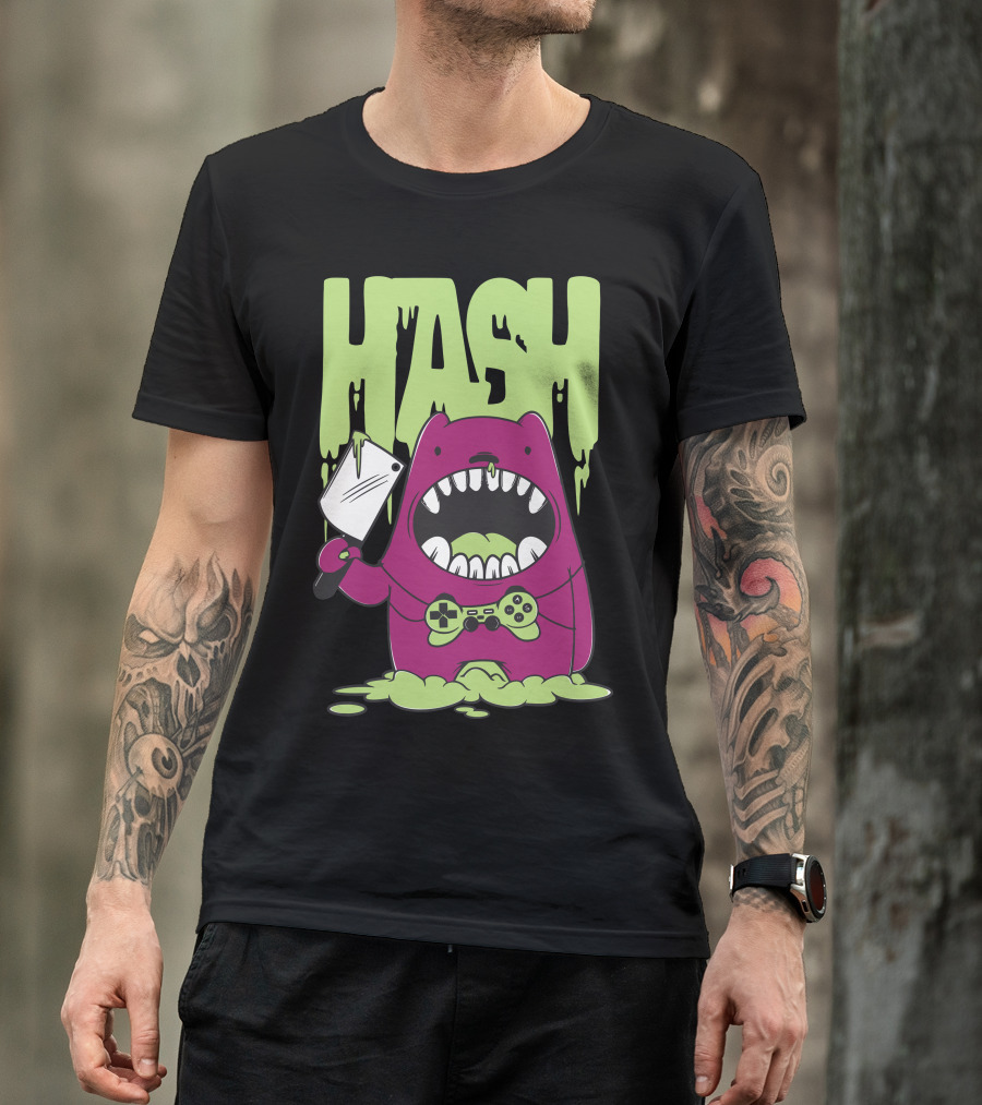 HASH Monster Holding Game Controller And Cleaver T-Shirt