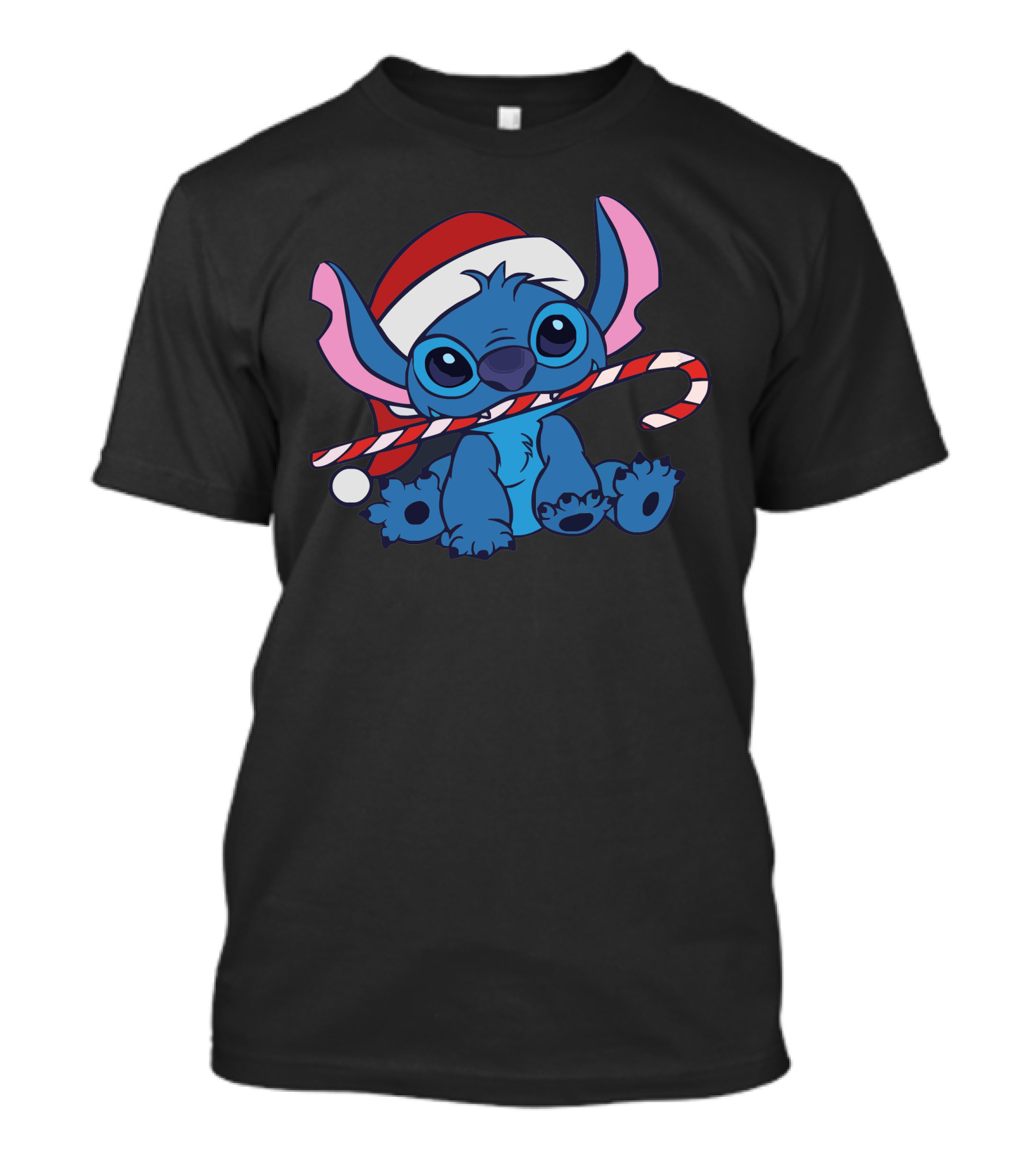 Stitch Christmas Candy Cane Santa Hat T-Shirt