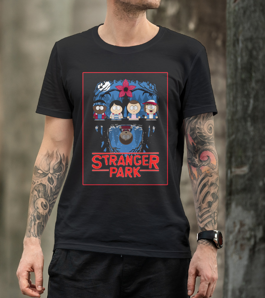 Stranger Park South Style Forest Adventure With Upside-Down Mirror And Red Flower Monster T-Shirt