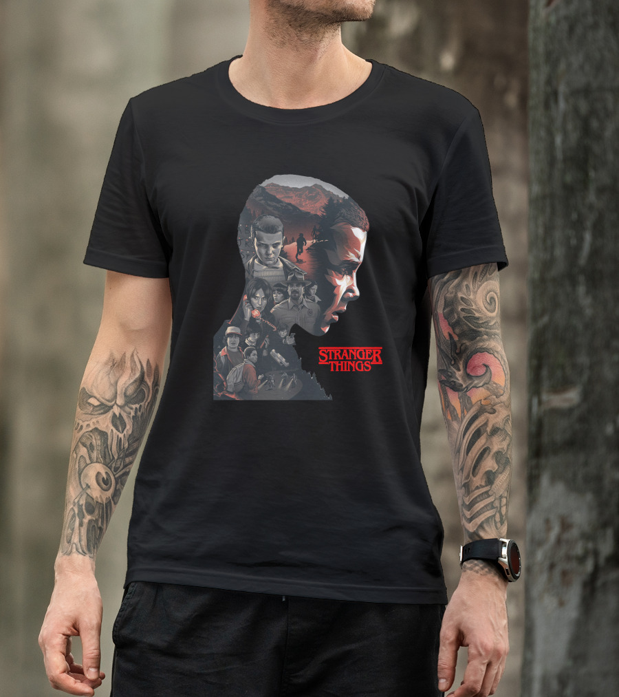 Stranger Things Silhouette Montage With Eleven And Hawkins Characters T-Shirt