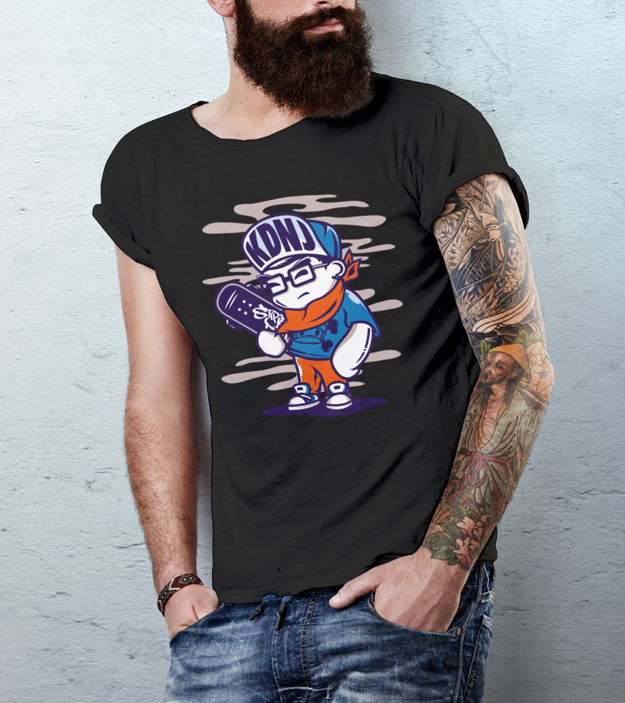 KDNJ Street Dreams Urban Skater Character With Cap And Glasses T-Shirt
