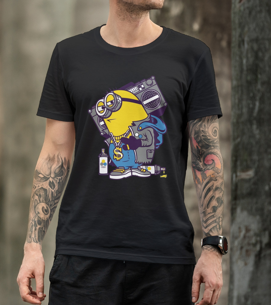 Street Minion Hip Hop BoomBox Spray Paint T-Shirt