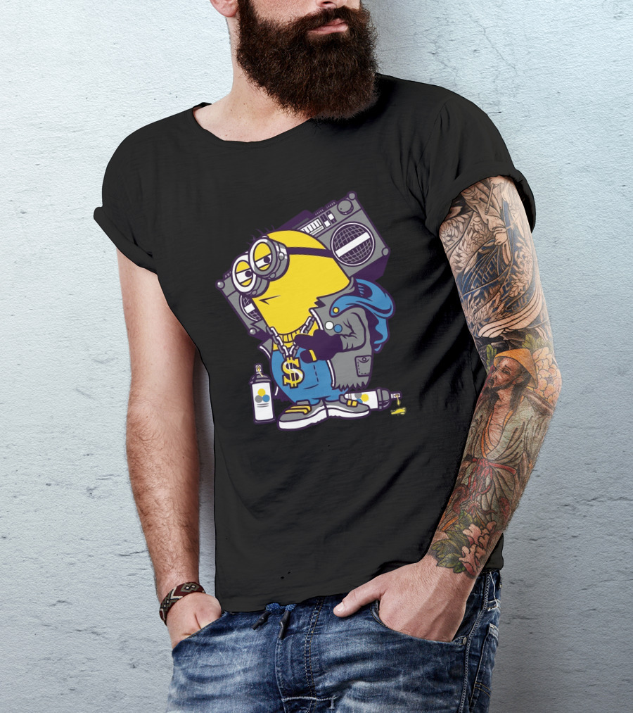 Street Minion Hip Hop BoomBox Spray Paint T-Shirt