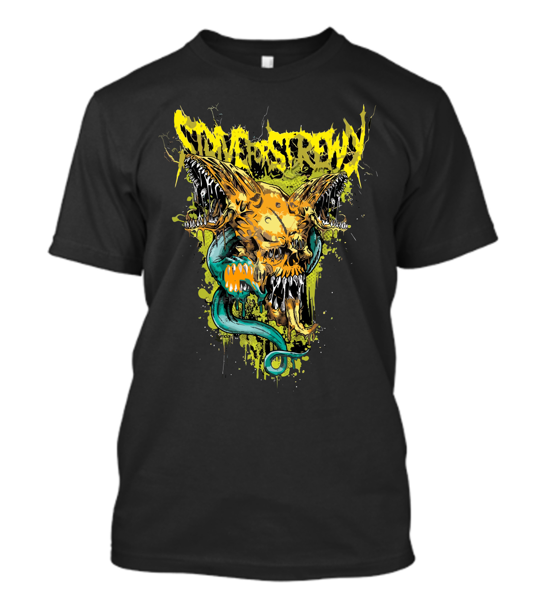 Strive For Screwy Monster Skull With Serpent And Wings T-Shirt