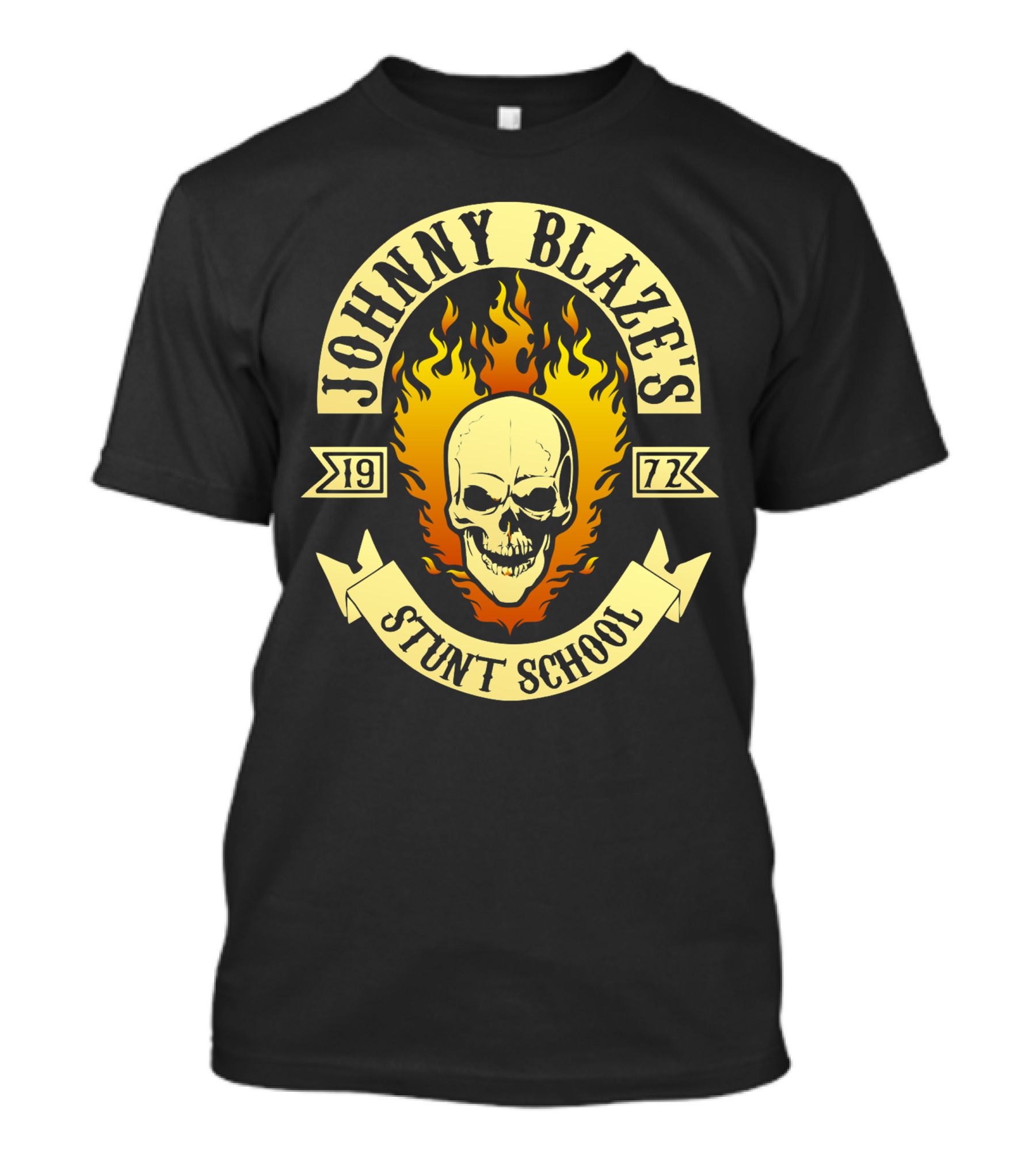 Johnny Blaze's Stunt School 1972 Skull Flames Emblem T-Shirt
