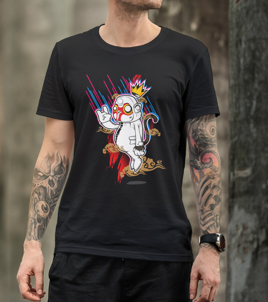 Stux X Antz Space Monkey With Crown And Vibrant Cloud Burst T-Shirt