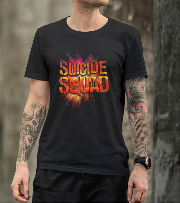 Suicide Squad Explosive Logo With Smiley Skull T-Shirt