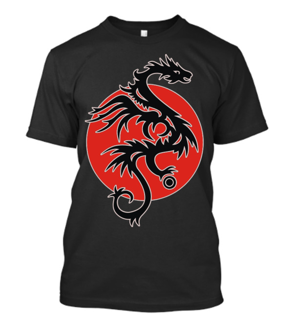 Sun Dragon Black Red White Circle With Pearl T-Shirt