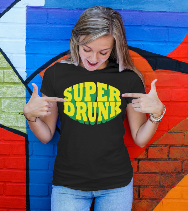 Super Drunk Retro Style Bold Yellow Green Text T-Shirt