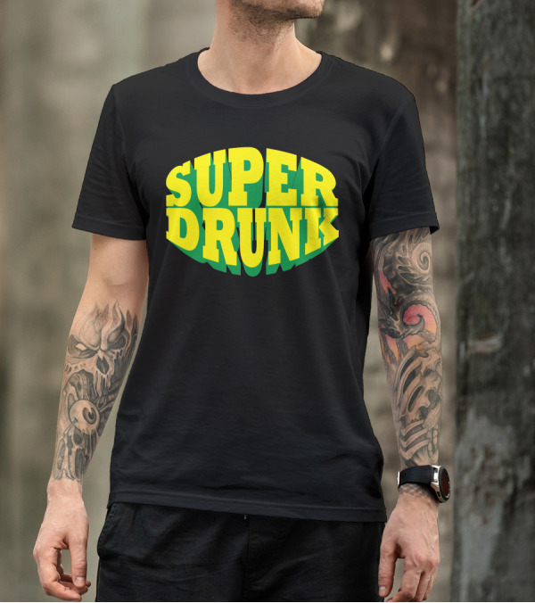 Super Drunk Retro Style Bold Yellow Green Text T-Shirt