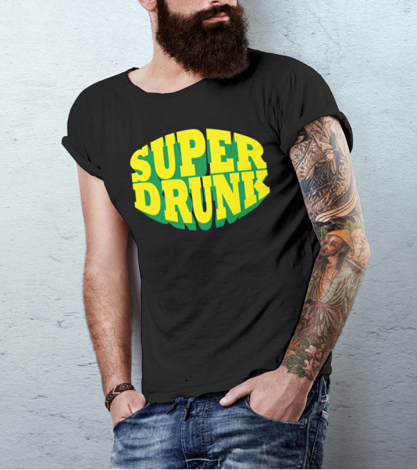 Super Drunk Retro Style Bold Yellow Green Text T-Shirt