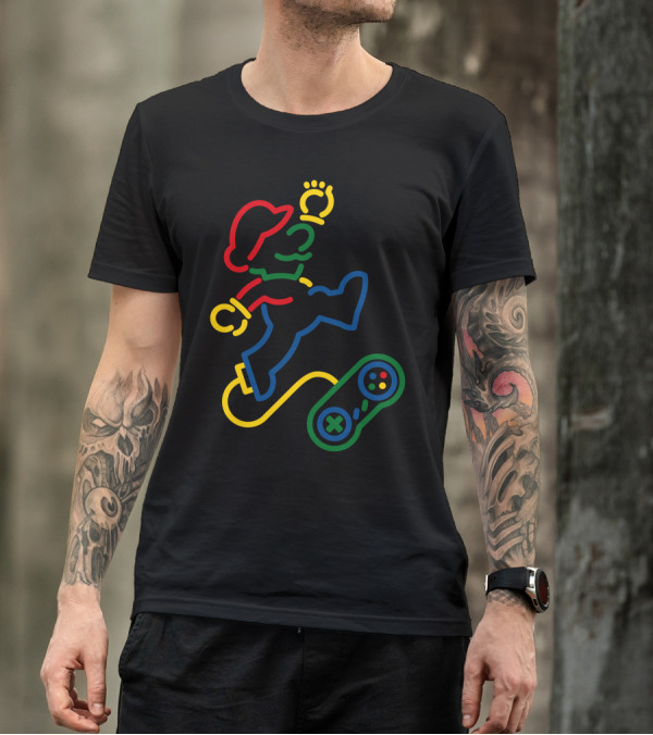 Super Fami Bros Neon Style Gaming Jump T-Shirt