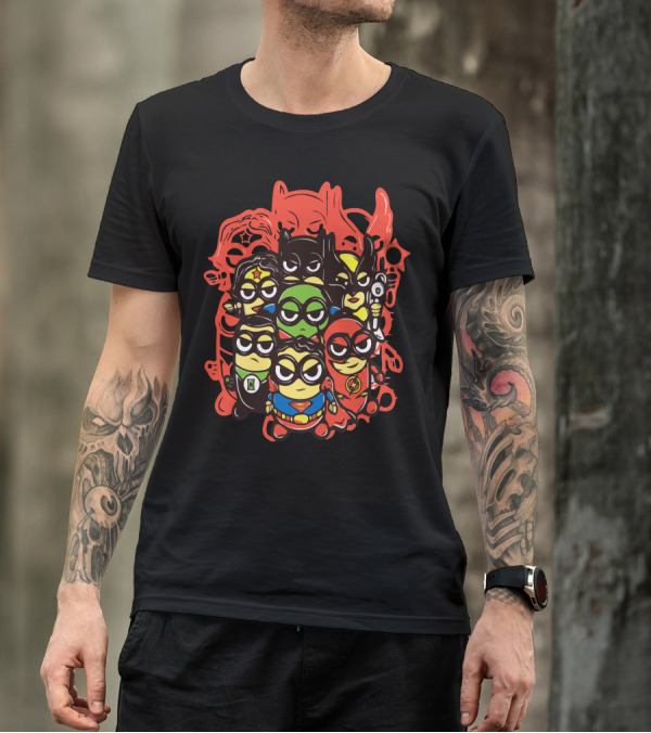 Super Hero Minions Batman Superman Flash Lantern Wolverine Crossover Blanc T-Shirt