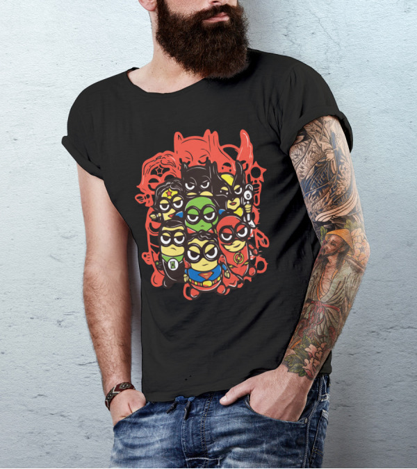 Super Hero Minions Batman Superman Flash Lantern Wolverine Crossover Blanc T-Shirt