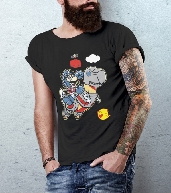 Super Prime Bros Mario Optimus Hybrid With Dino Companion T-Shirt