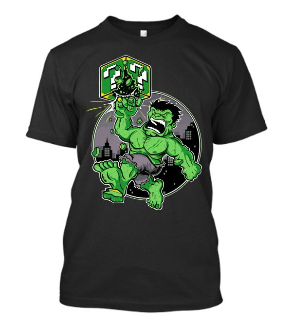 Super Smash Green Hulk With Block In City Background T-Shirt