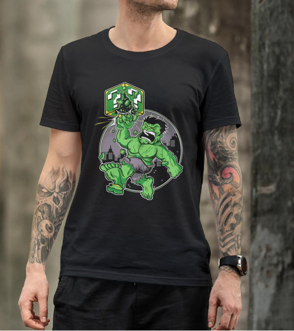 Super Smash Green Hulk With Block In City Background T-Shirt