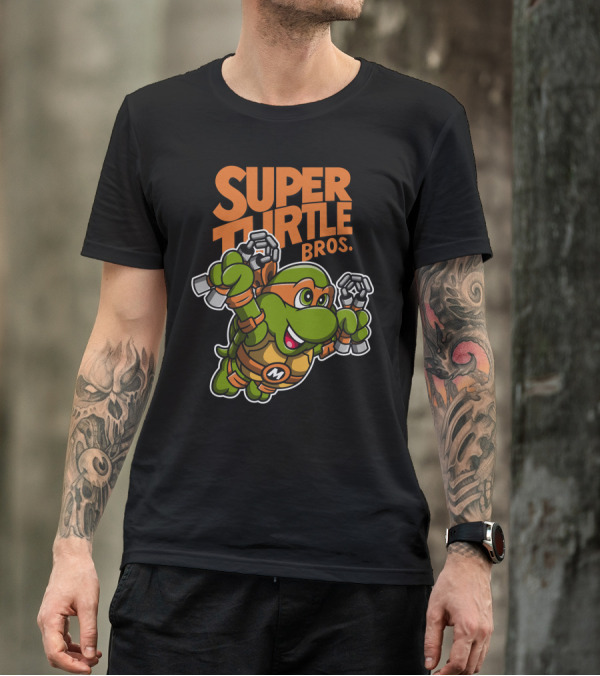 Super Turtle Bros Mikey Flying Nunchucks Hero T-Shirt