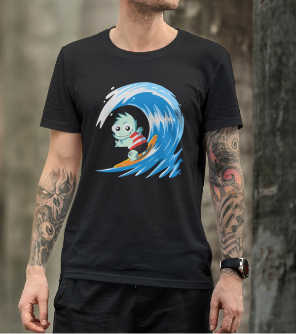 Surf Monster Riding Big Blue Wave T-Shirt