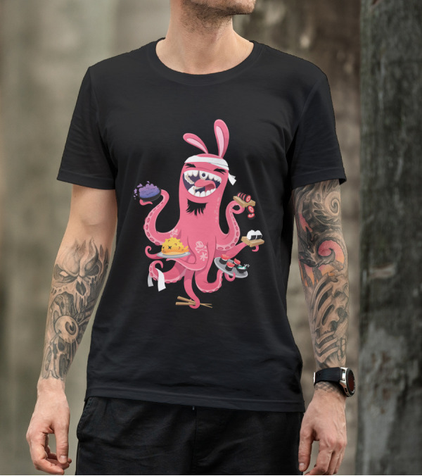 Sushi Up Pink Octopus Chef With Sushi Dishes T-Shirt