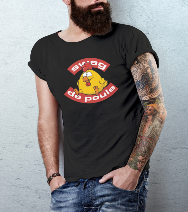 Swag De Poule Chicken Cartoon With Red Hat And Vibrant Expression T-Shirt