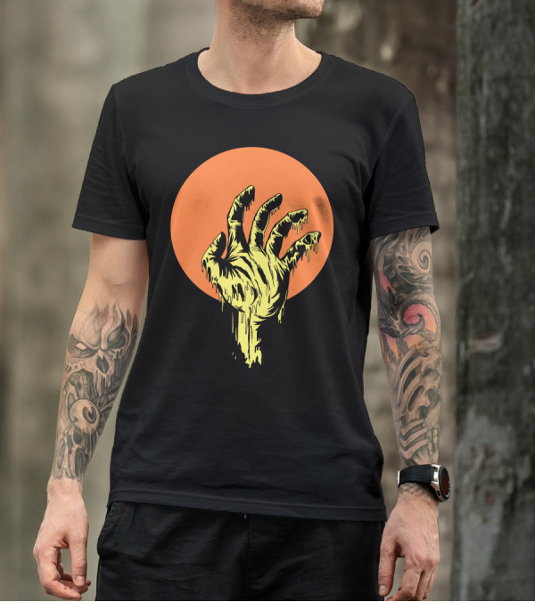 Swamp Thing Dripping Claw In Front Of Full Orange Moon T-Shirt