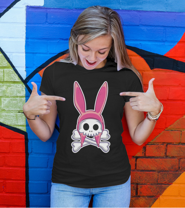 Taking It To My Grave Pink Bunny Skull And Crossbones T-Shirt