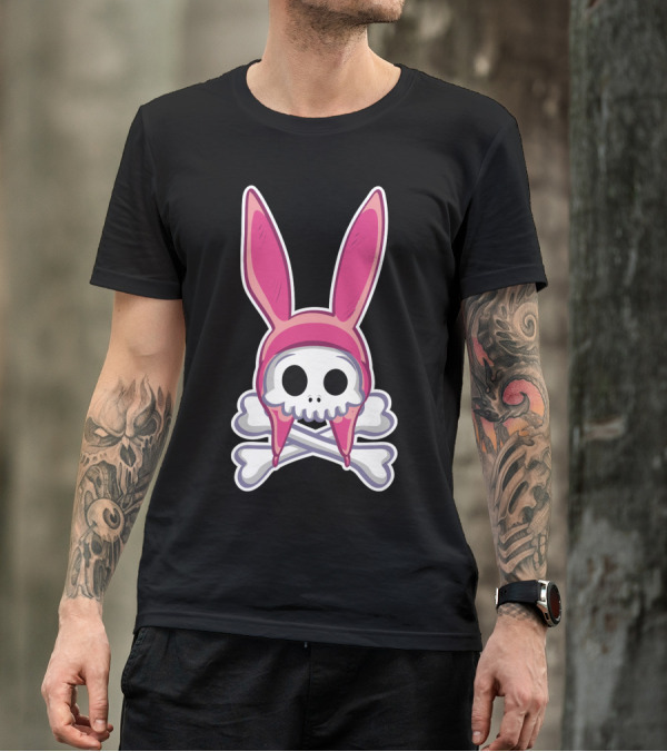 Taking It To My Grave Pink Bunny Skull And Crossbones T-Shirt