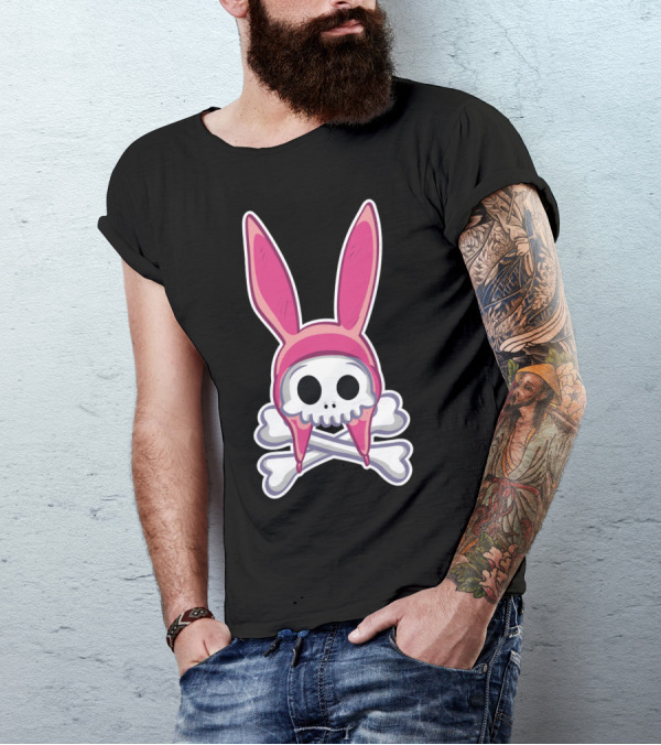 Taking It To My Grave Pink Bunny Skull And Crossbones T-Shirt