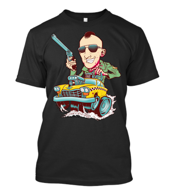 Taxi Driver Travis Bickle Cartoon With Gun And Yellow Cab T-Shirt