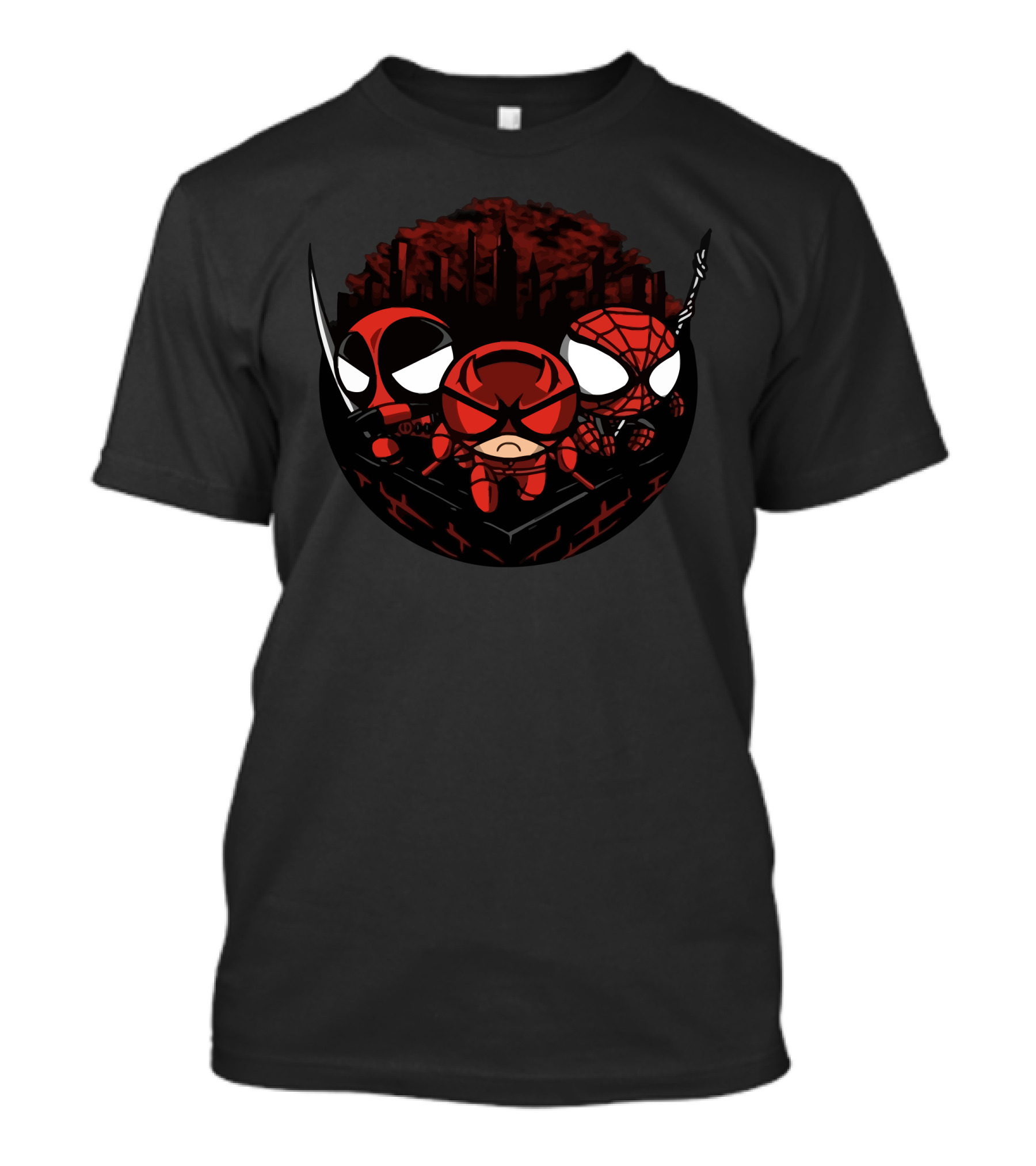 Team Redpuff Deadpool Daredevil Spider-Man Chibi Trio T-Shirt