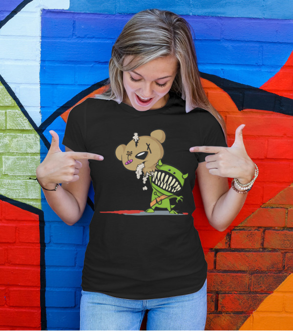 Teddy Monster With Green Creature And Decapitated Bear Head T-Shirt