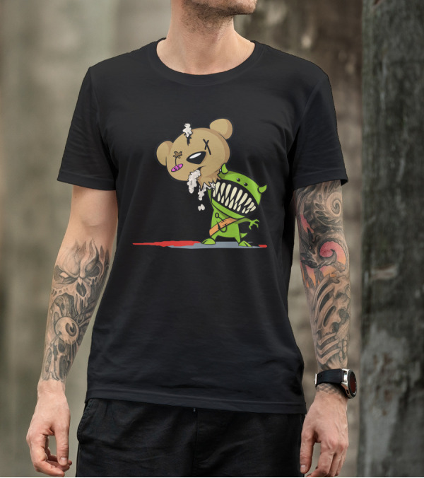Teddy Monster With Green Creature And Decapitated Bear Head T-Shirt