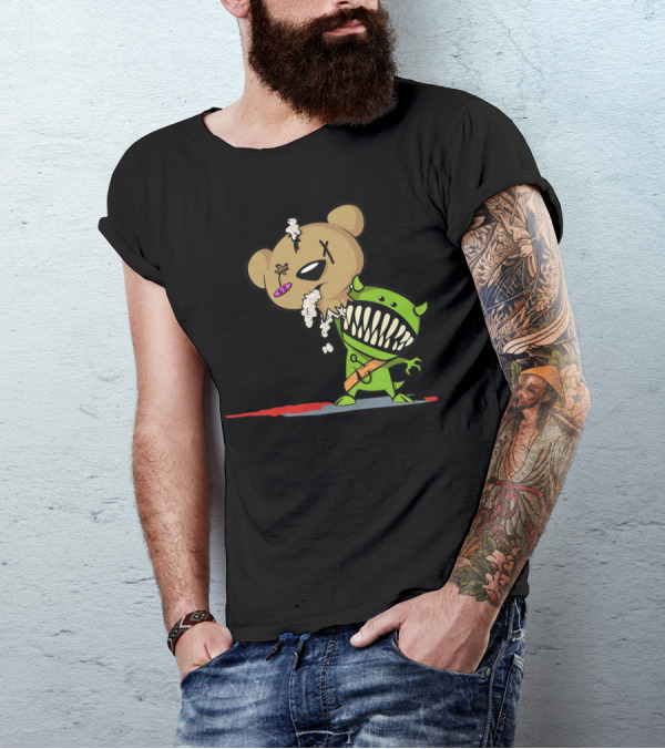 Teddy Monster With Green Creature And Decapitated Bear Head T-Shirt