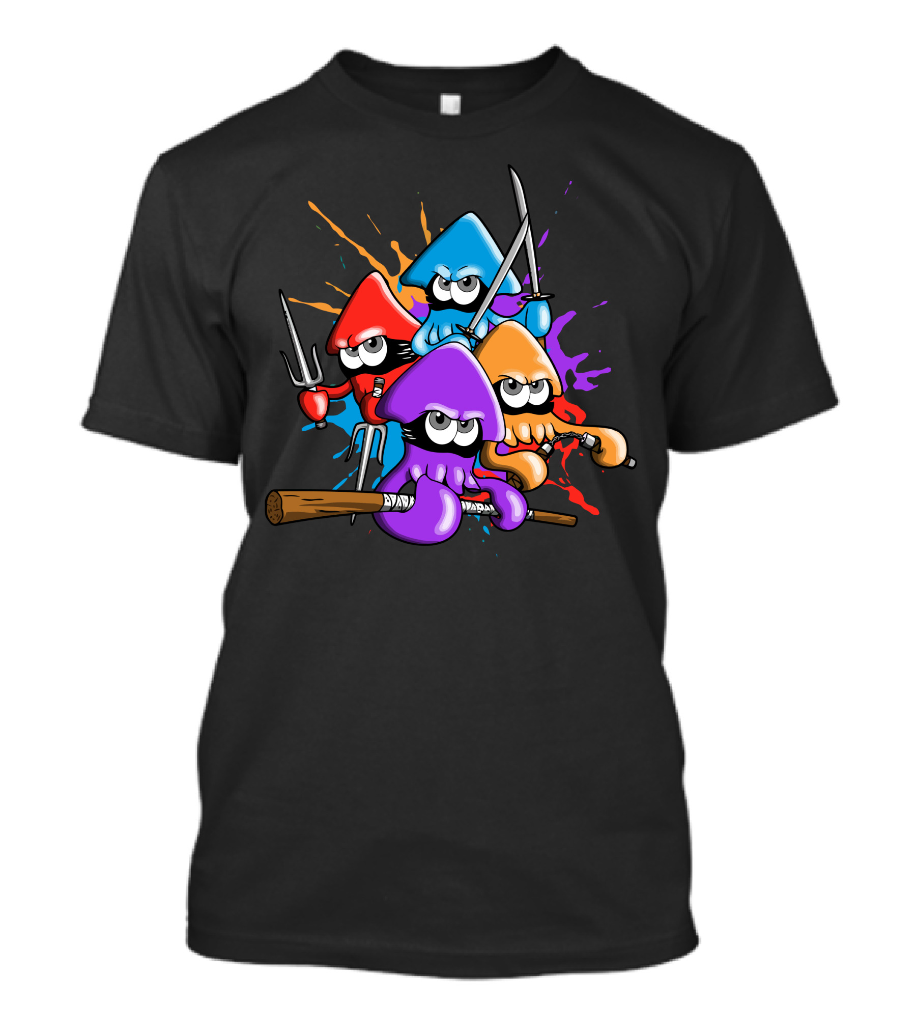 Teenage Splatter Ninja Squids Colorful Ink Warriors With Weapons T-Shirt