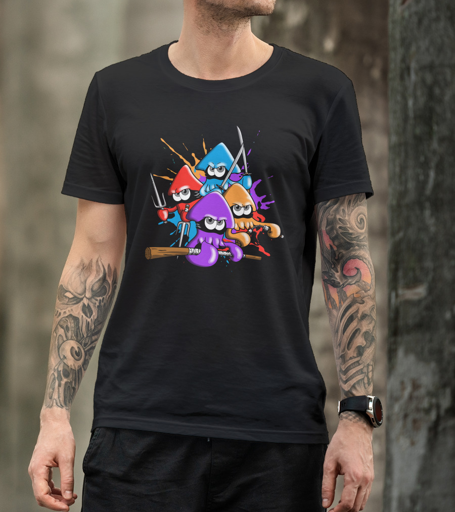Teenage Splatter Ninja Squids Colorful Ink Warriors With Weapons T-Shirt