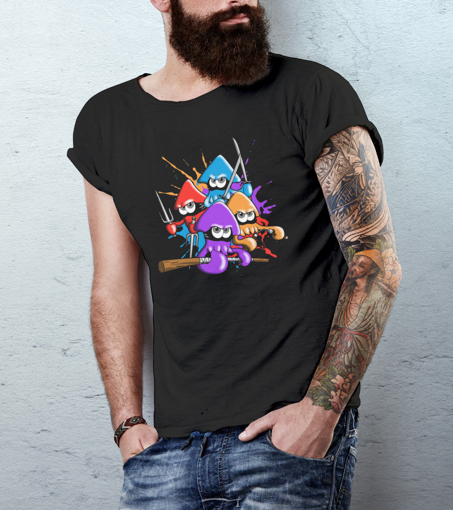 Teenage Splatter Ninja Squids Colorful Ink Warriors With Weapons T-Shirt