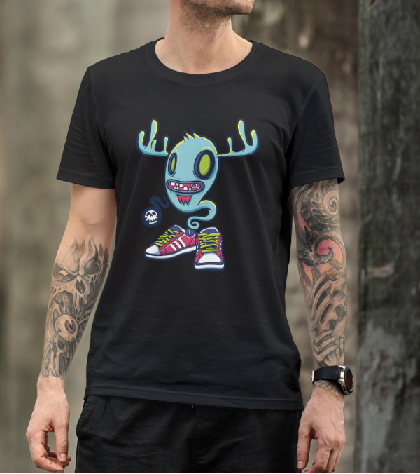 That New Shoe Smell Monster With Antlers And Skull Bubble T-Shirt