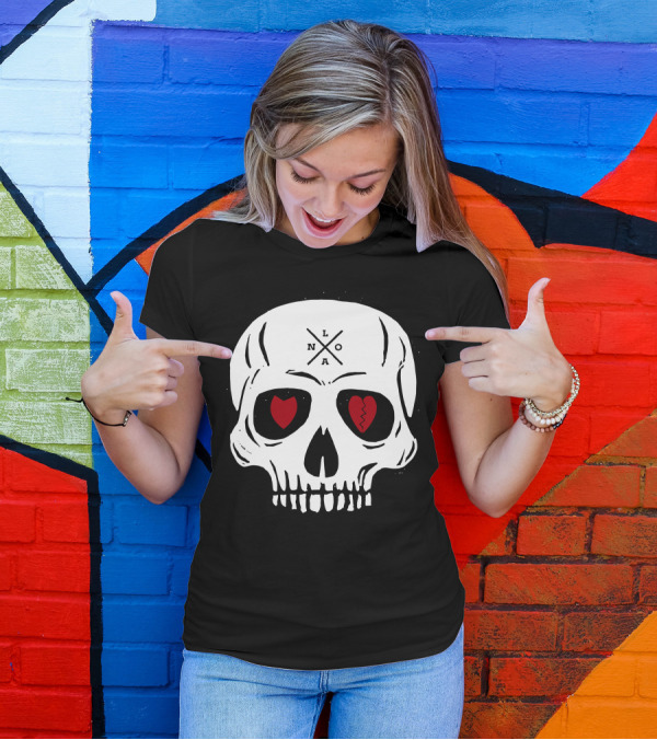 NOLA Voodoo Skull With Heart And Broken Heart Eyes T-Shirt