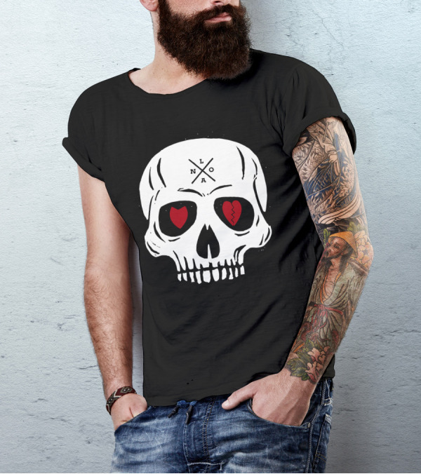 NOLA Voodoo Skull With Heart And Broken Heart Eyes T-Shirt