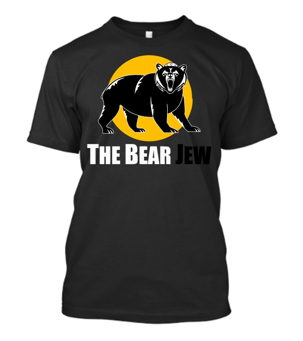 The Bear Jew Roaring Bear Illustration Black And Yellow Circular Background T-Shirt