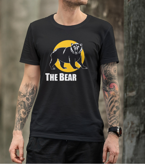 The Bear Jew Roaring Bear Illustration Black And Yellow Circular Background T-Shirt