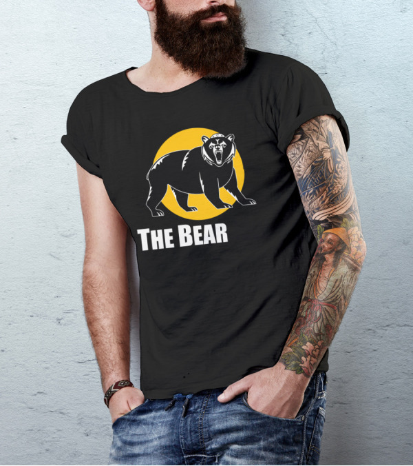 The Bear Jew Roaring Bear Illustration Black And Yellow Circular Background T-Shirt