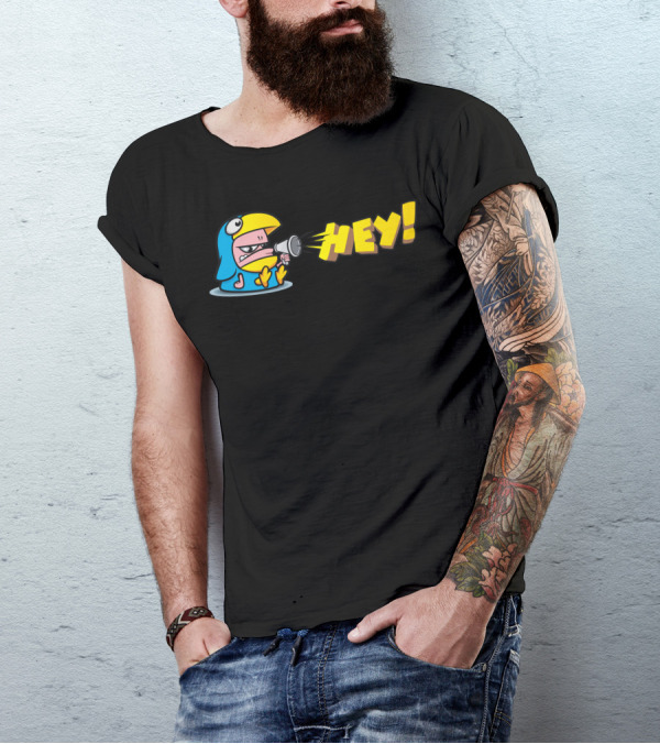 The Bird Mascot Hey Quirky Cartoon With Megaphone T-Shirt