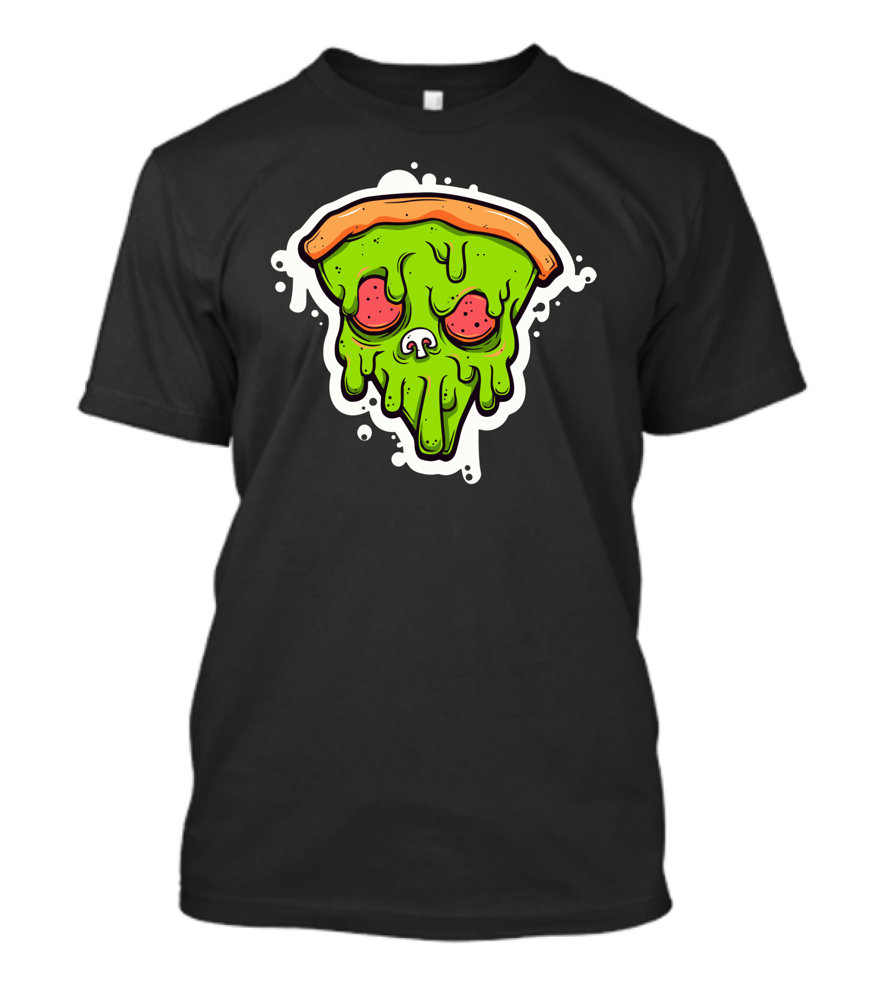 Brainded Pizza Slice With Melting Green Skull T-Shirt