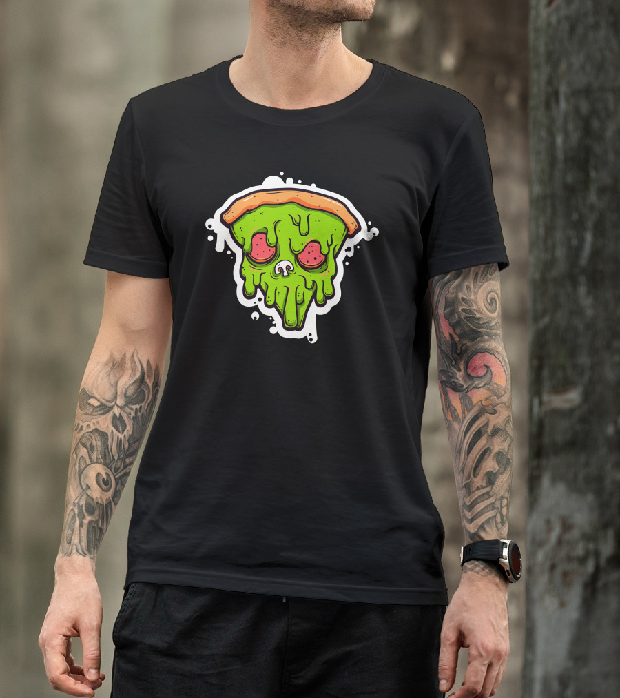 Brainded Pizza Slice With Melting Green Skull T-Shirt