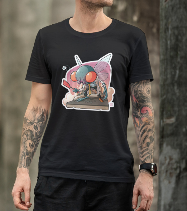 The Fly Monster Holding Swatter In Cartoon T-Shirt