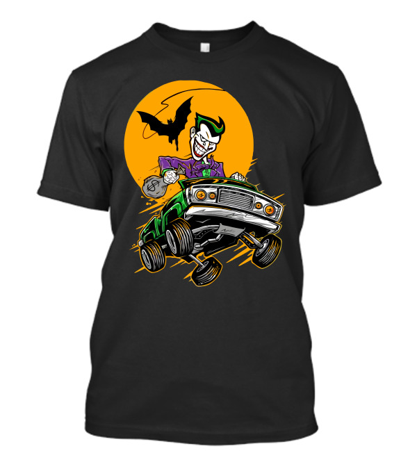The Getaway Joker In A Classic Car With Bat Symbol Moon T-Shirt